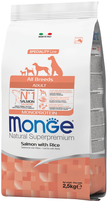 

Сухой корм Monge Dog All breeds Adult Light Salmon&Rice для взрослых собак всех пород со вкусом рыбы и риса 2.5 кг