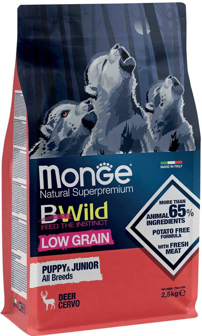 

Сухой корм Monge Dog Bwild Low Grain Puppy & Junior оленина 2.5 кг (8009470011853)