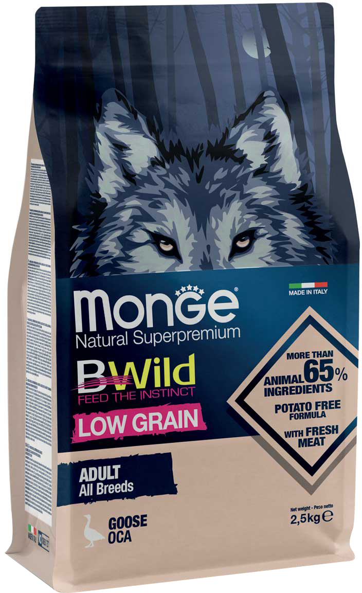 

Сухой корм Monge Dog Bwild Low Grain мясо гуся 2.5 кг