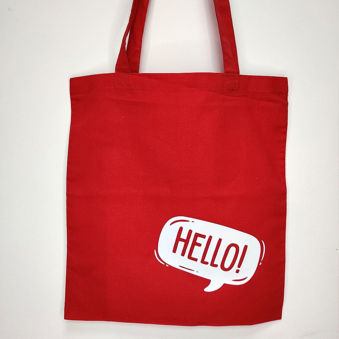 

Эко сумка шоппер красная с принтом Hello от hellobrand