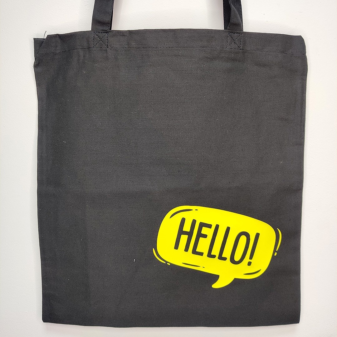 

Эко сумка шоппер черная с принтом Hello от hellobrand