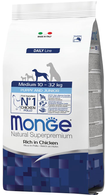 

Сухой корм Monge Dog Medium Puppy&Junior для щенков средних пород со вкусом курицы и риса 0.8 кг