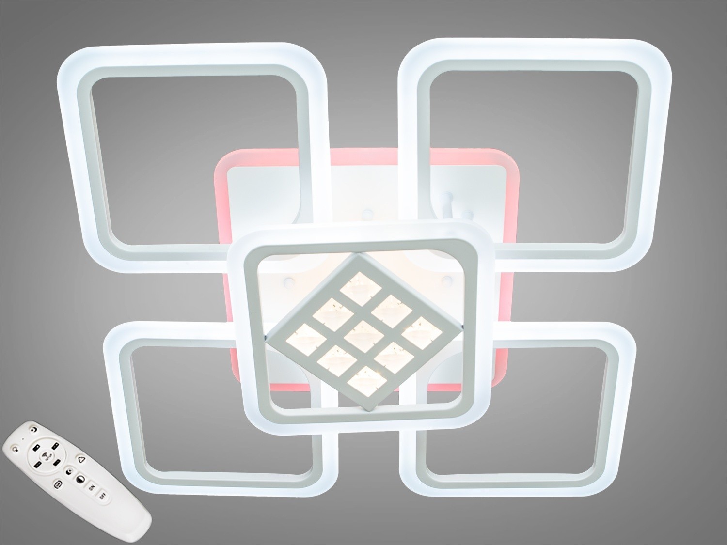 

Потолочная LED люстра AlexMosh с диммером и лед подсветкой 3х цветов 145W цвет белый (7117)