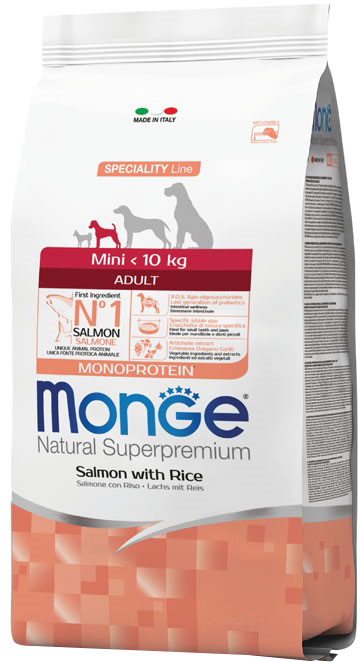 

Сухой корм Monge Dog Mini Adult лосось/рис 0.8 кг (8009470011563)