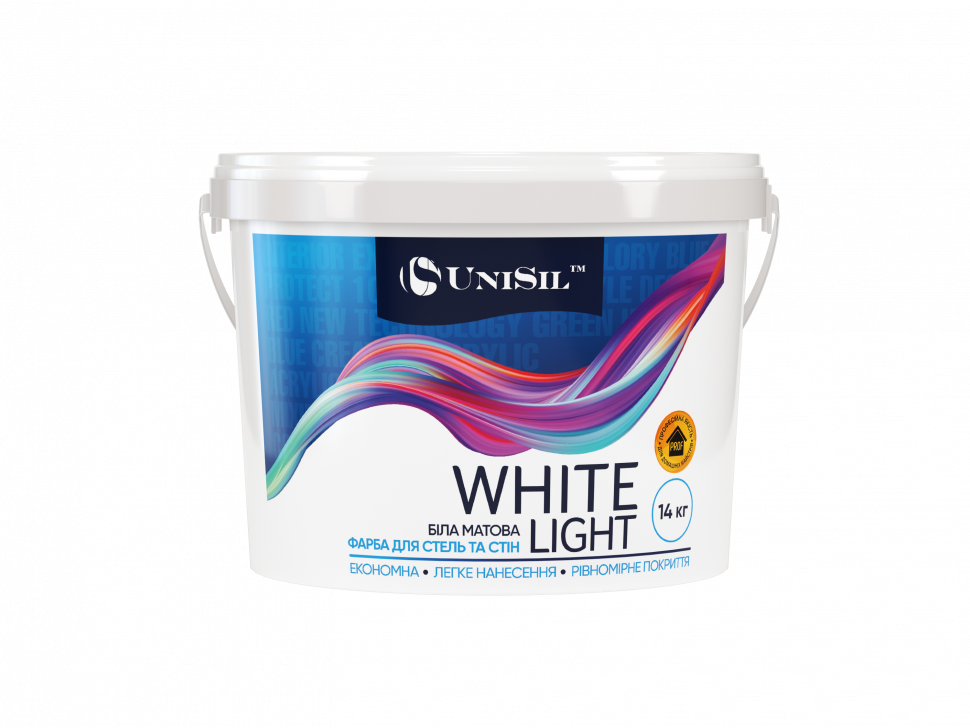 

Краска интерьерная акриловая водоэмульсионная Unisil White Light 14кг Белая