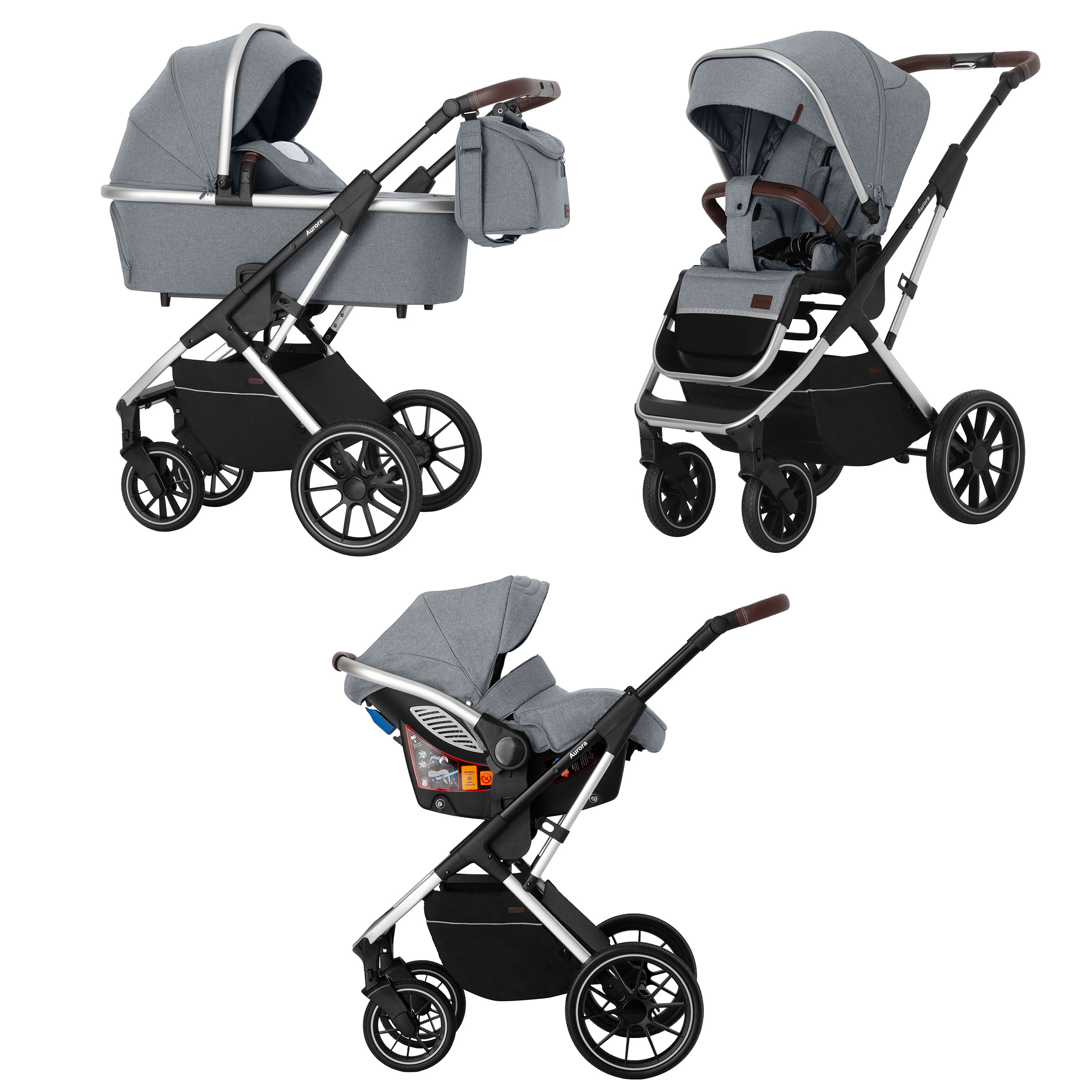

Коляска универсальная 3 в 1 Carrello Aurora CRL-6502/2 Silver Grey на серебристом шасси + дождевик, 3 чехла на ножки и сумка-пеленатор