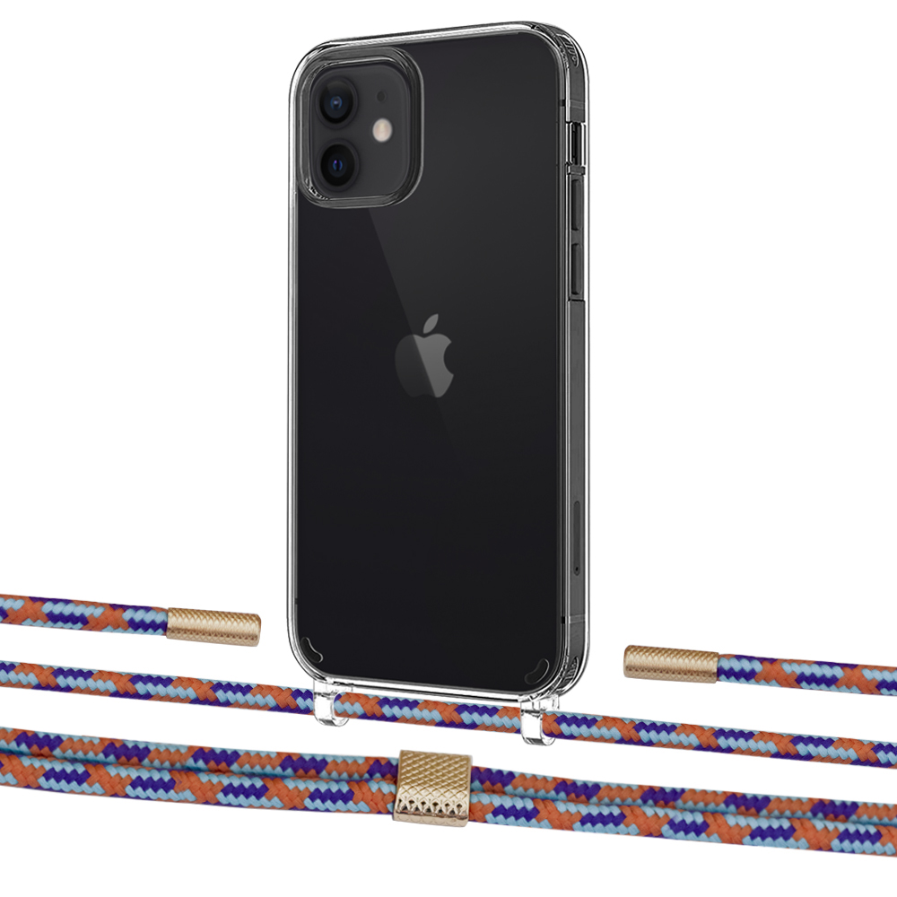 

Чехол Upex Crossbody Protection Case для iPhone 12 mini Crystal with Twine Blue Sunset and Fausset Gold