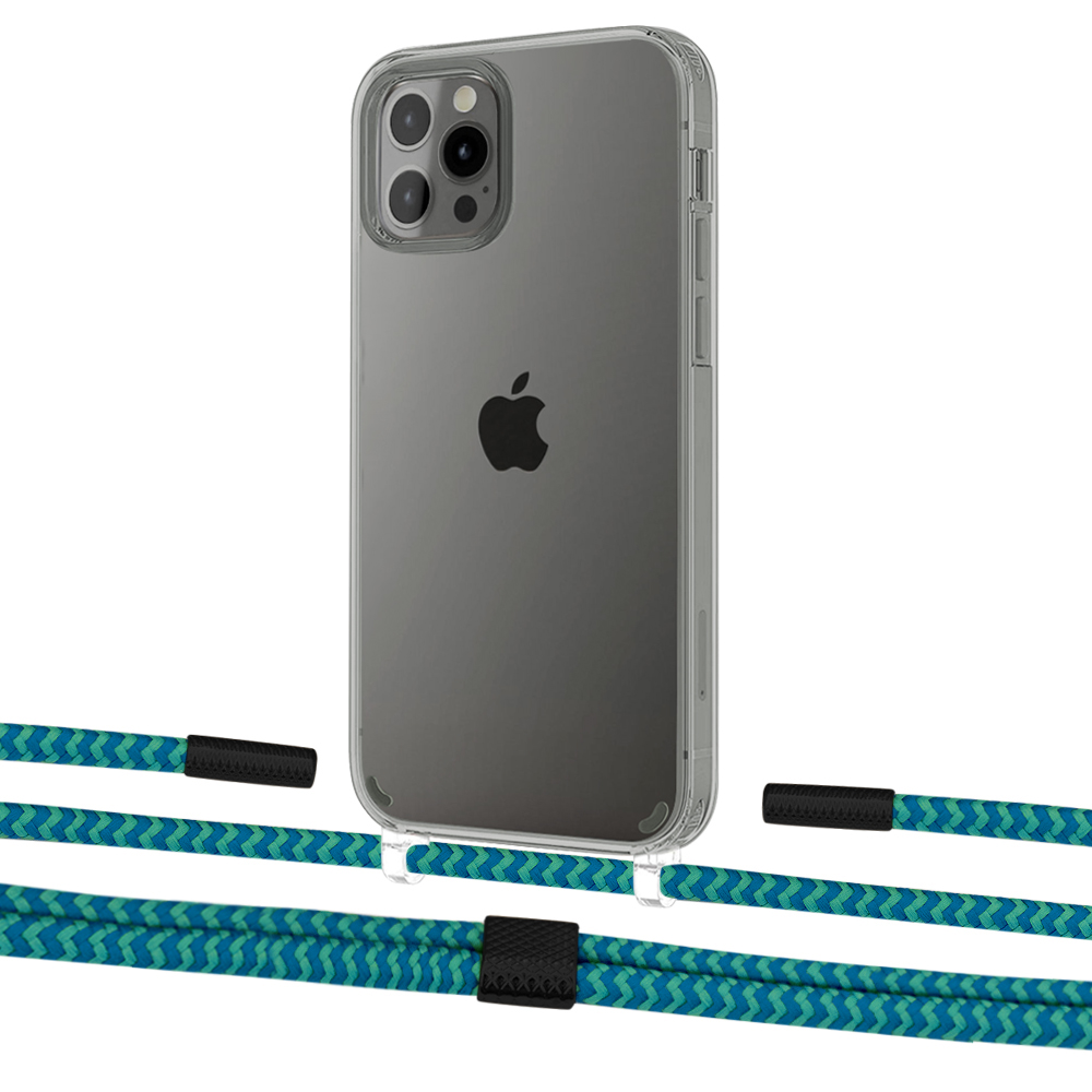 

Чехол Upex Crossbody Protection Case для iPhone 12 Pro Max Crystal with Twine Cyan and Fausset Matte Black
