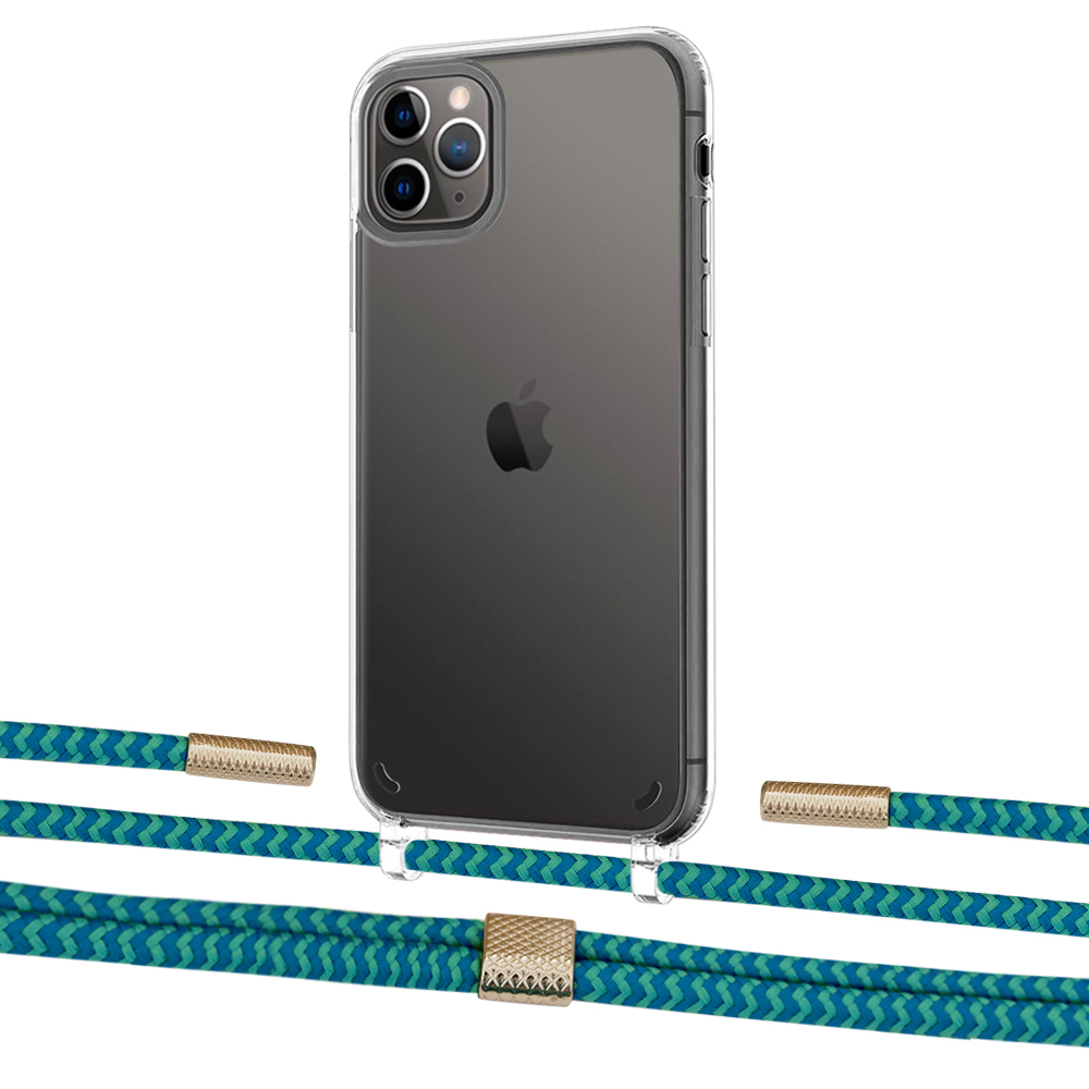 

Чехол Upex Crossbody Protection Case для iPhone 11 Pro Max Crystal with Twine Cyan and Fausset Gold