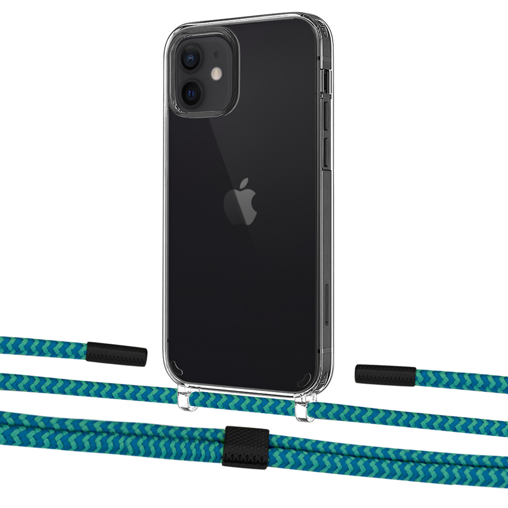 

Чехол Upex Crossbody Protection Case для iPhone 12 | 12 Pro Crystal with Twine Cyan and Fausset Matte Black