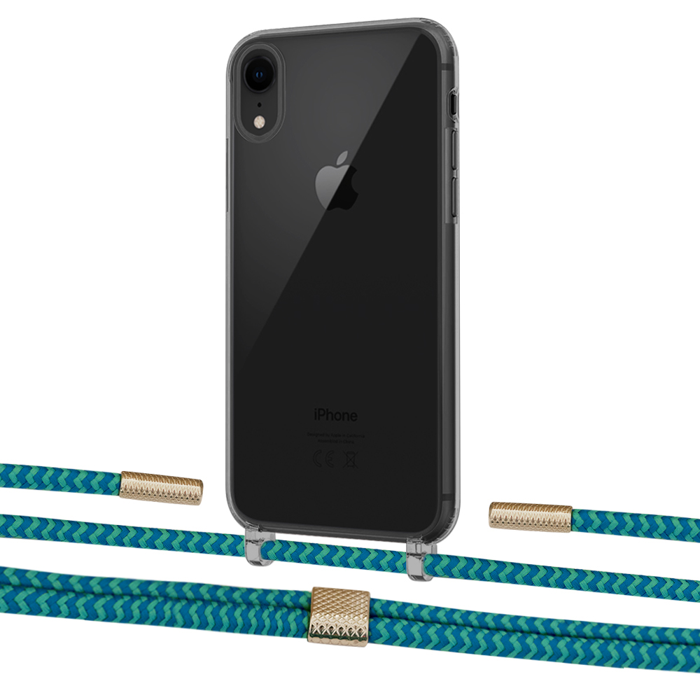 

Чехол Upex Crossbody Protection Case для iPhone XR Dark with Twine Cyan and Fausset Gold
