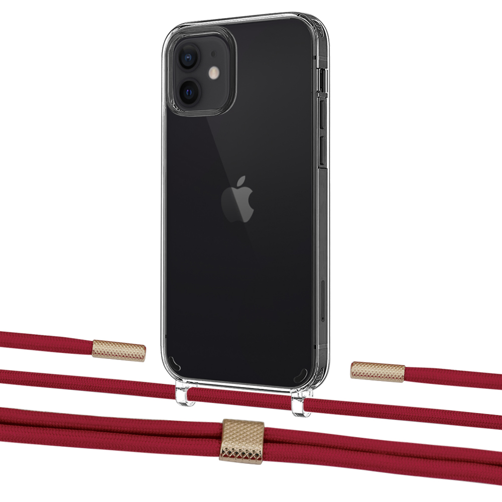 

Чехол Upex Crossbody Protection Case для iPhone 12 mini Crystal with Twine Red and Fausset Gold