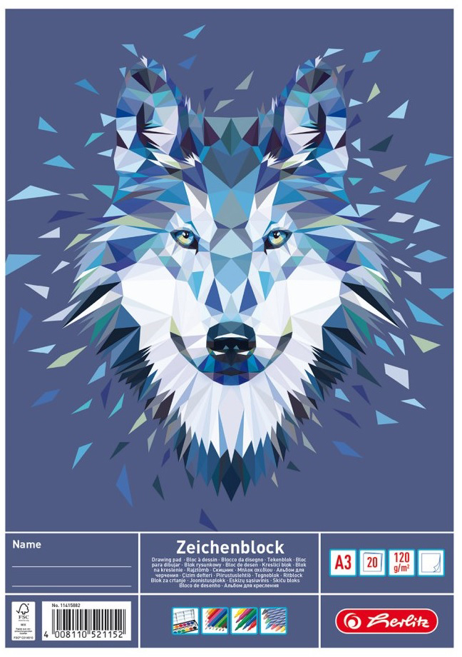 

Альбом для рисования Herlitz A3 20 листов 120 г/м2 Wild Animals Волк (11415882W)