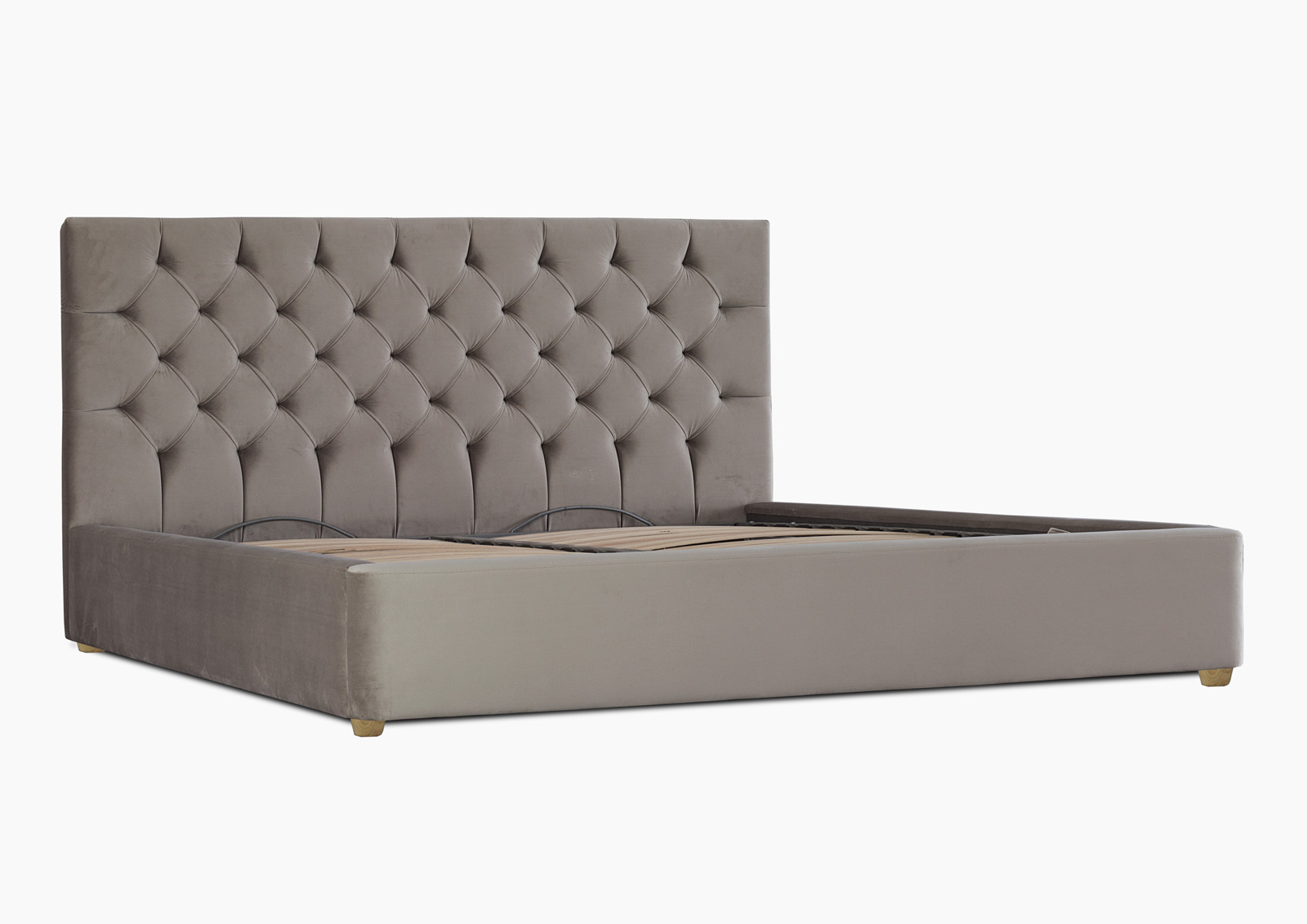 

Кровать полуторная с металлическим каркасом и мягким изголовьем из ДСП и ДВП 120х190 Милана (с пуговицами) обивка ткань светло-коричневый Eurosof (без матраса и ниши)