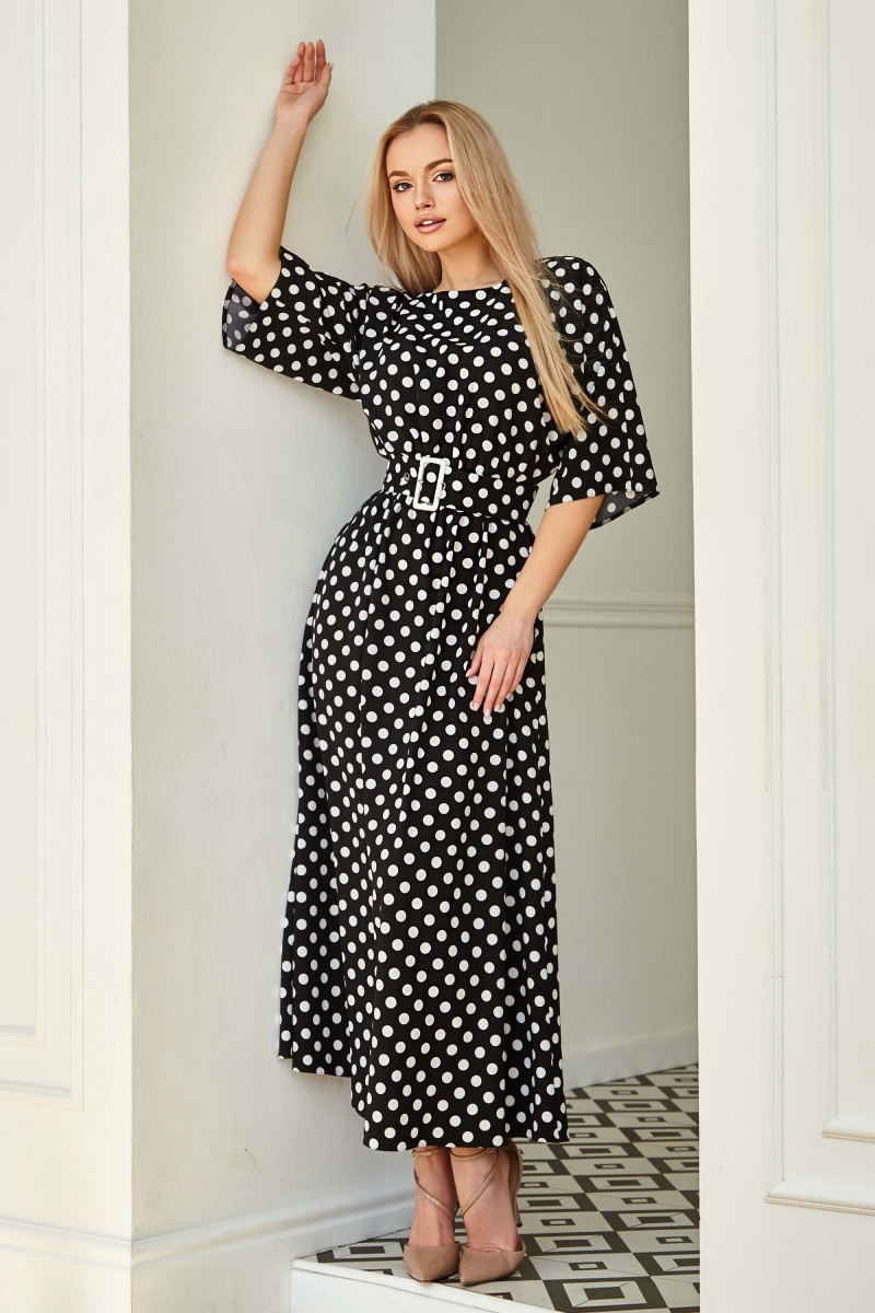 

Черное платье-макси в белые горохи JadFashion  черный 43285764, Черное платье-макси в белые горохи JadFashion XL черный 43285764