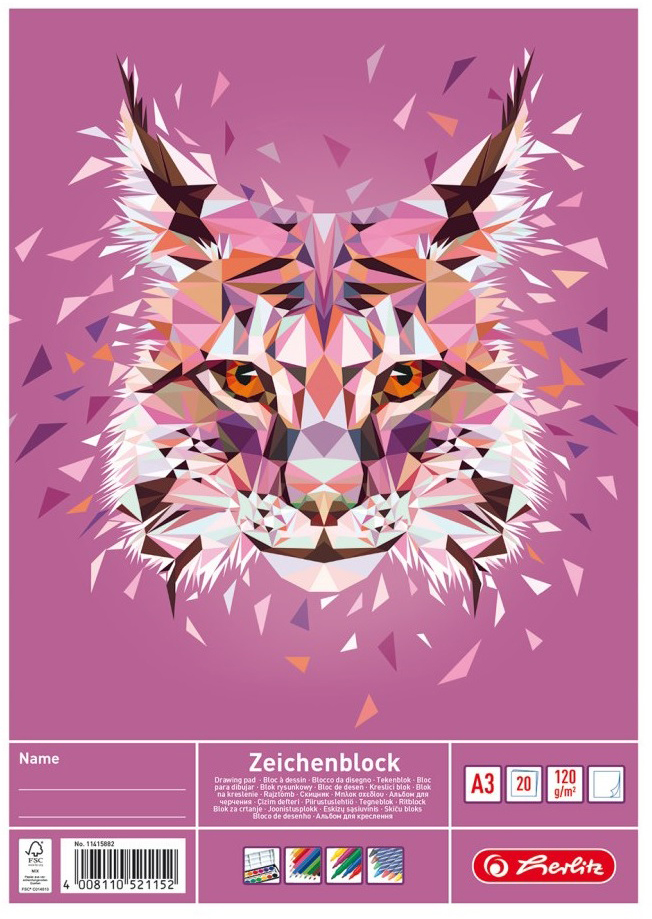 

Альбом для рисования Herlitz A3 20 листов 120 г/м2 Wild Animals Рысь (11415882L)