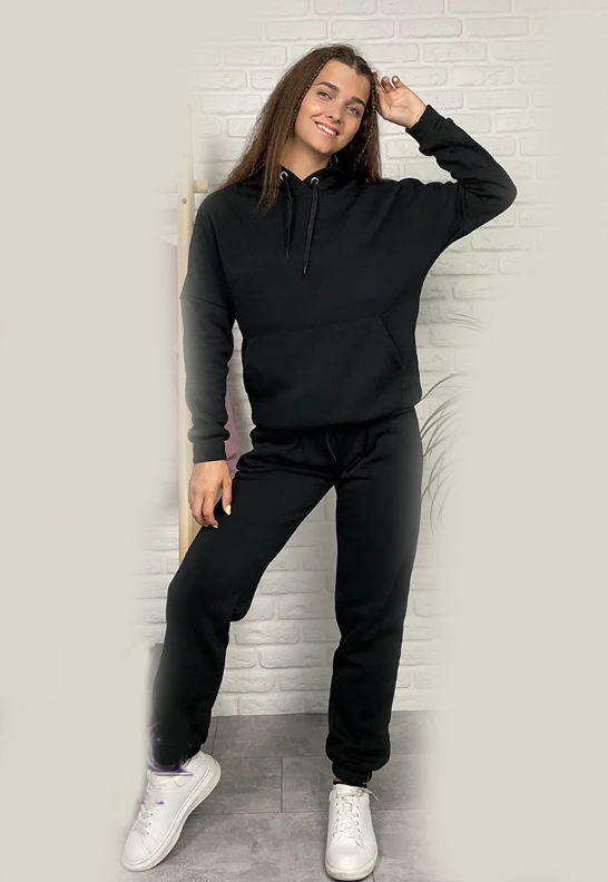 

Женский теплый спортивный костюм с худи GF007430 р42/ черный, Женский теплый спортивный костюм с худи GF007430 р42/44 черный