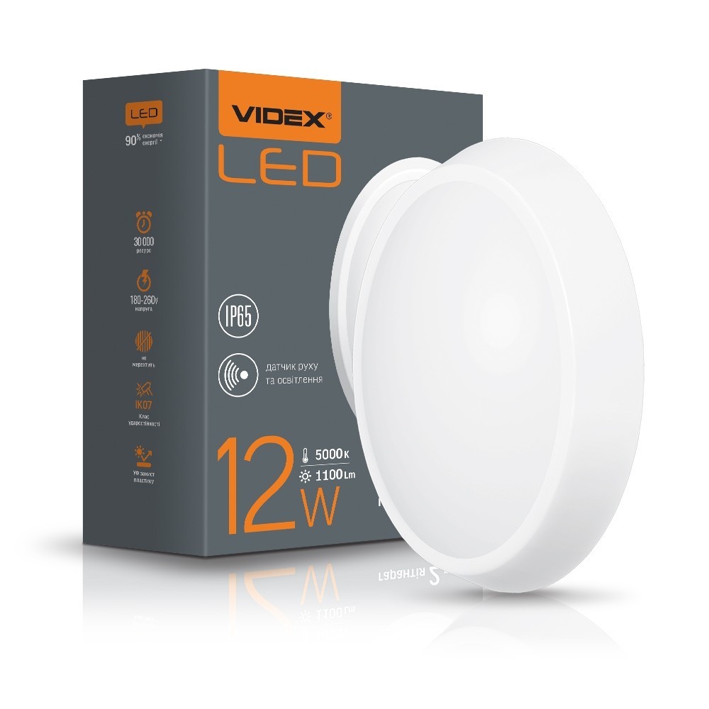 

LED светильник IP65 овальный VIDEX 12W 5000K белый сенсорный