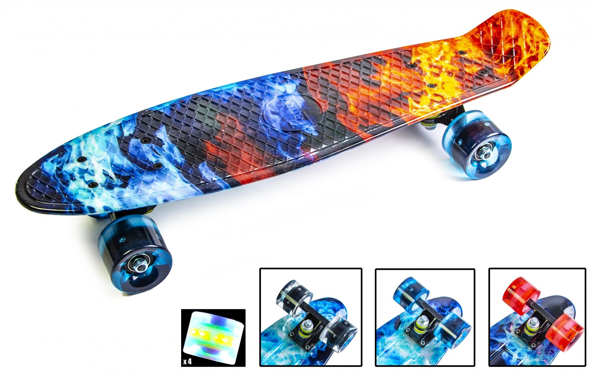 

Скейтборд Пенни борд Penny Board 22" FIRE & ICE Огонь и лед Светящиеся колеса