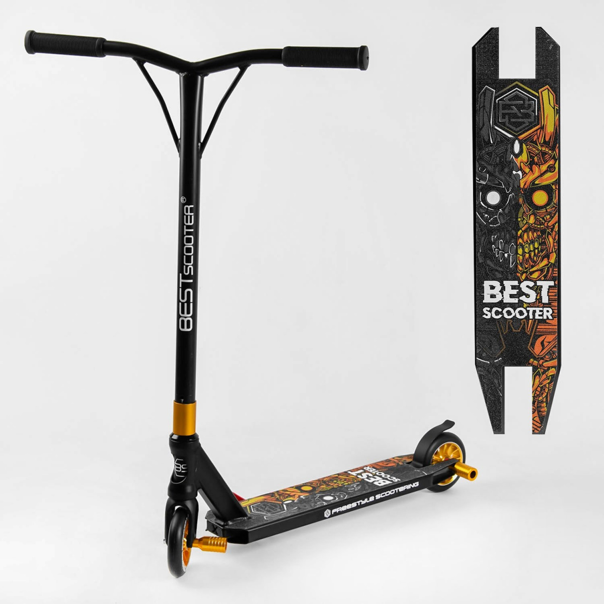 

Самокат трюковый Best Scooter 51738 с HIC системой Пеги Черный с Оранжевым