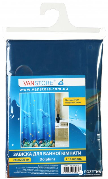 

Шторка для ванної VANSTORE Dolphins 611-01 синя