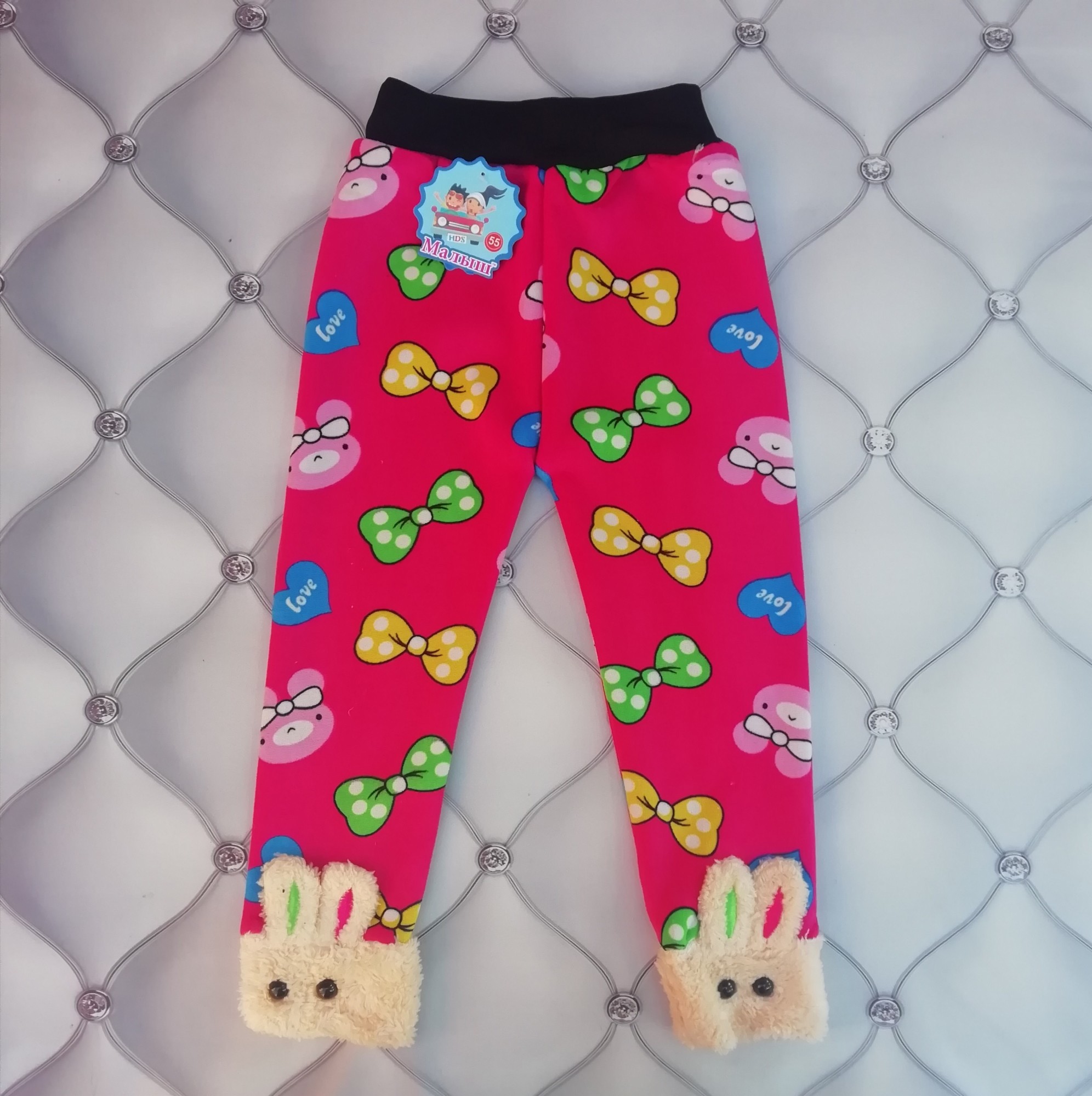 

Лосины девочке утепленные на флисе Зайки в бантиках Малыш 98-104 малиновый