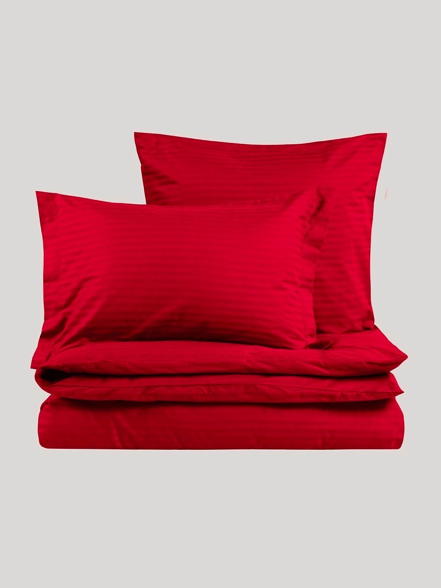 

Комплект постельного белья Страйп Сатин Premium, красный 100% хлопок Евро
