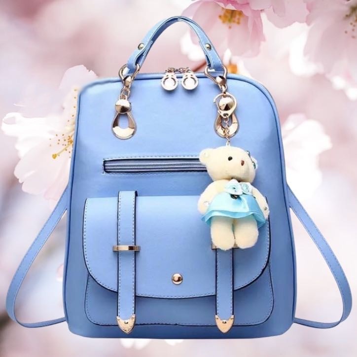 

Оригинальный женский рюкзак Эко-кожа Soft blue с брелком