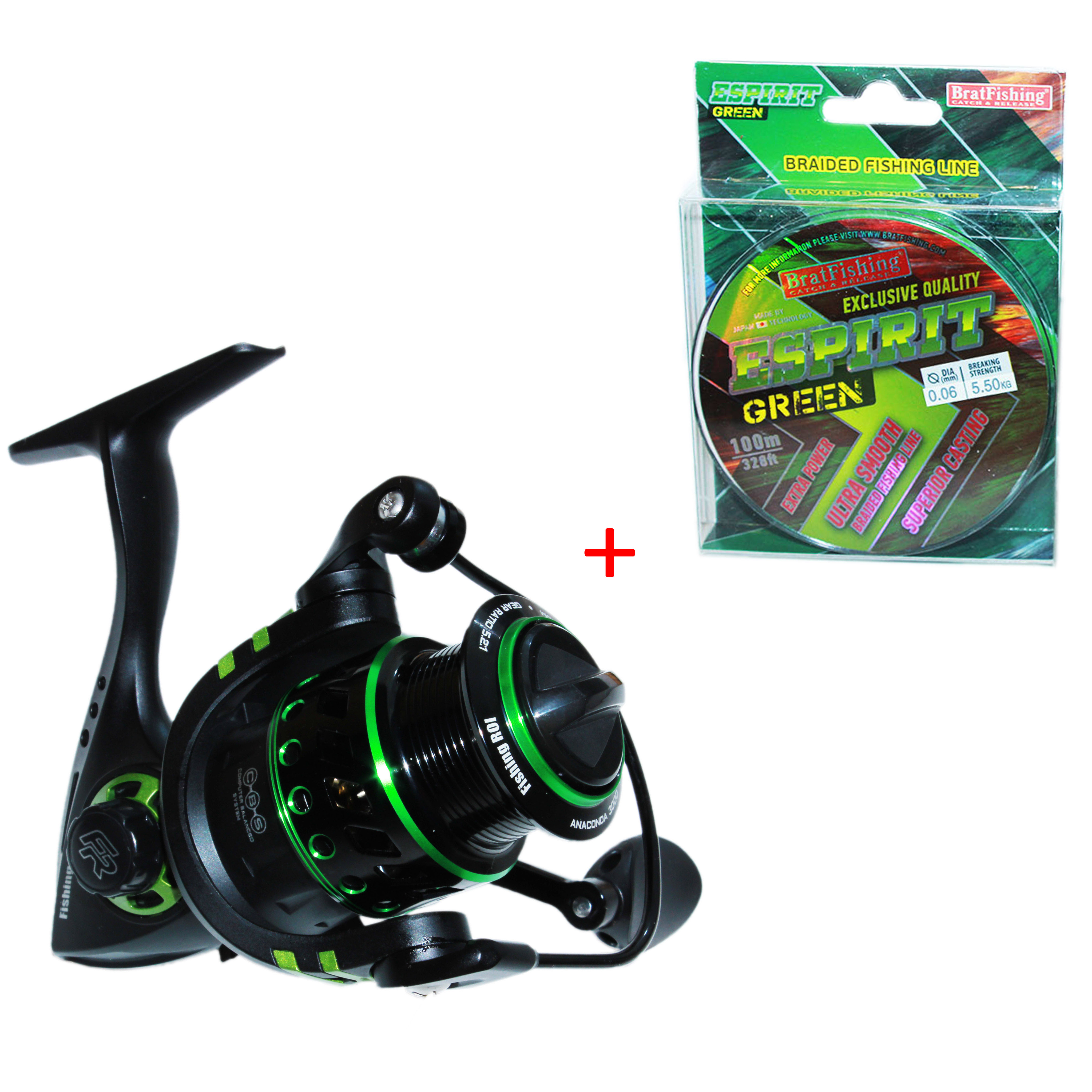 

Катушка Fishing ROI Anaconda 2000 FD (5+1) + Шнур Рыболовный BratFishing Espirit Green на 8 нитей