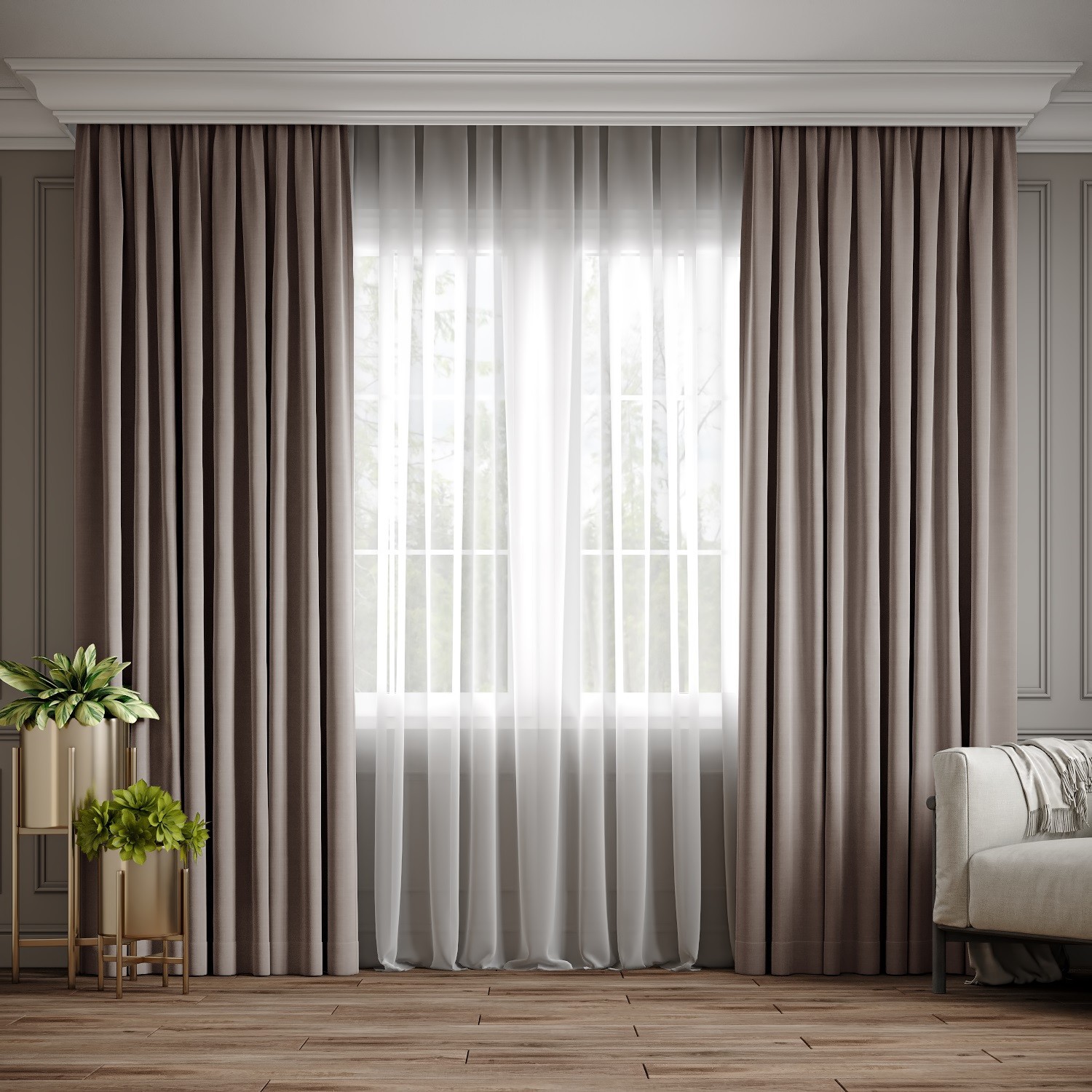 

Комплект штор Ann-Tailor микровелюр Серо-бежевый 250x270 см 2 шт (211)