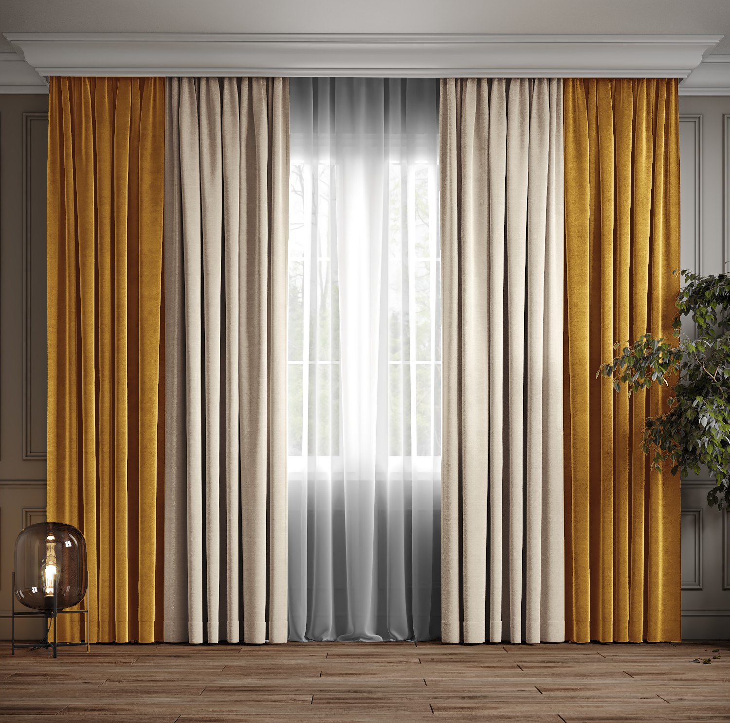 

Комплект двухцветные шторы Ann-Tailor микровелюр Желтый с молочным 200x270 см 2 шт (344-94)