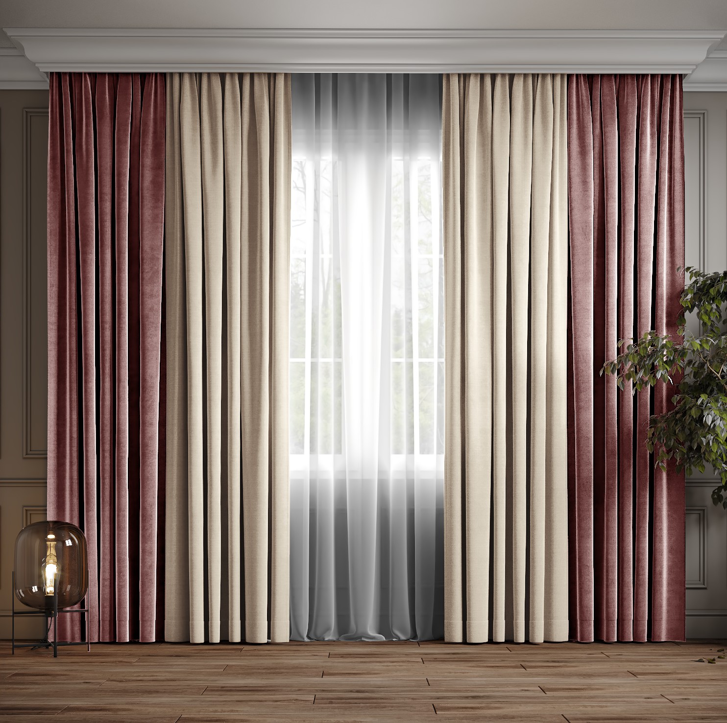 

Комплект двухцветные шторы Ann-Tailor микровелюр Молочный и сухая роза 300x270 см 2 шт (94-213)