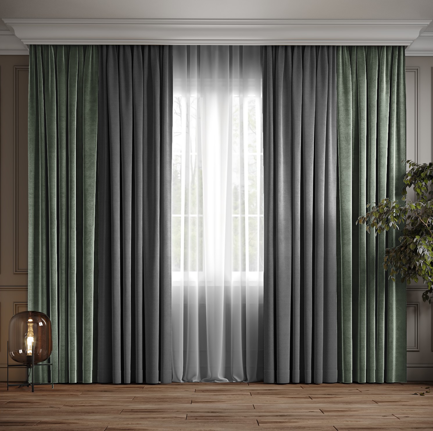 

Комплект двухцветные шторы Ann-Tailor микровелюр Серый с серо-зеленым 150x270 см 2 шт (372-248)