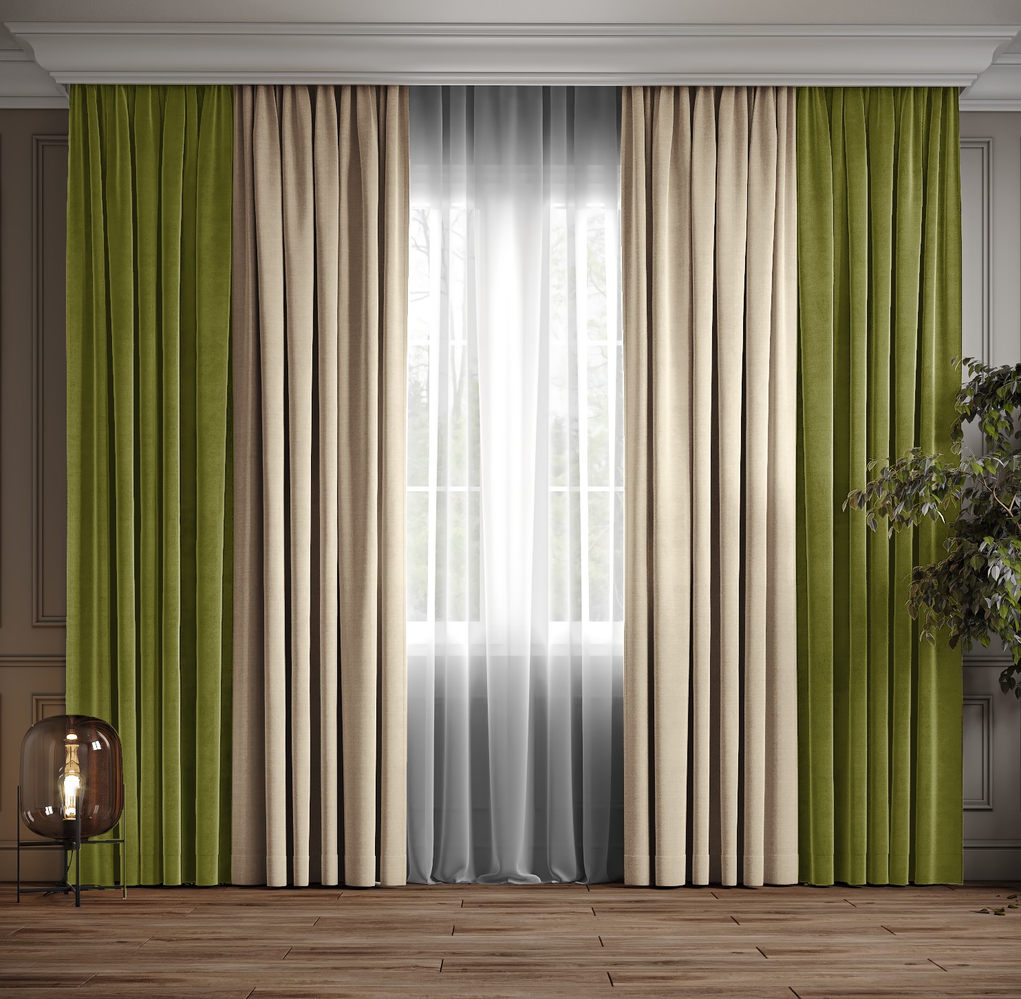 

Комплект двухцветные шторы Ann-Tailor микровелюр Бежевый с оливковым 150x270 см 2 шт (250-370)