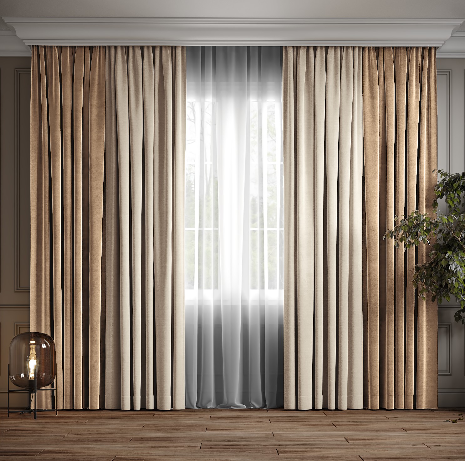 

Комплект двухцветные шторы Ann-Tailor микровелюр Бежево-песочный с молочным 200x270 см 2 шт (96-94)