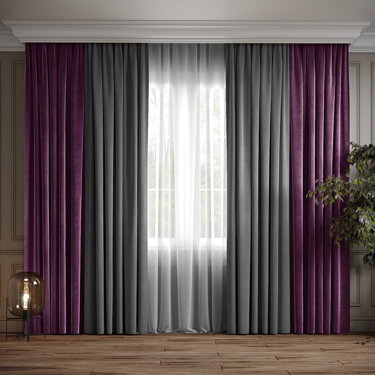 

Комплект двухцветные шторы Ann-Tailor микровелюр Серый с фиолетовым 300x270 см 2 шт (372-98)