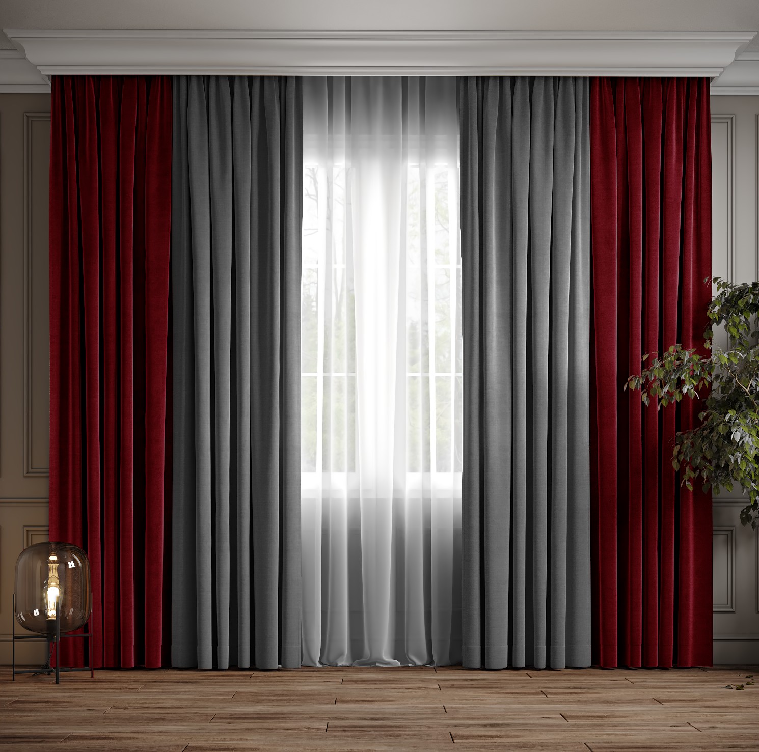 

Комплект двухцветные шторы Ann-Tailor микровелюр Красный с серым 150x270 см 2 шт (113-372)