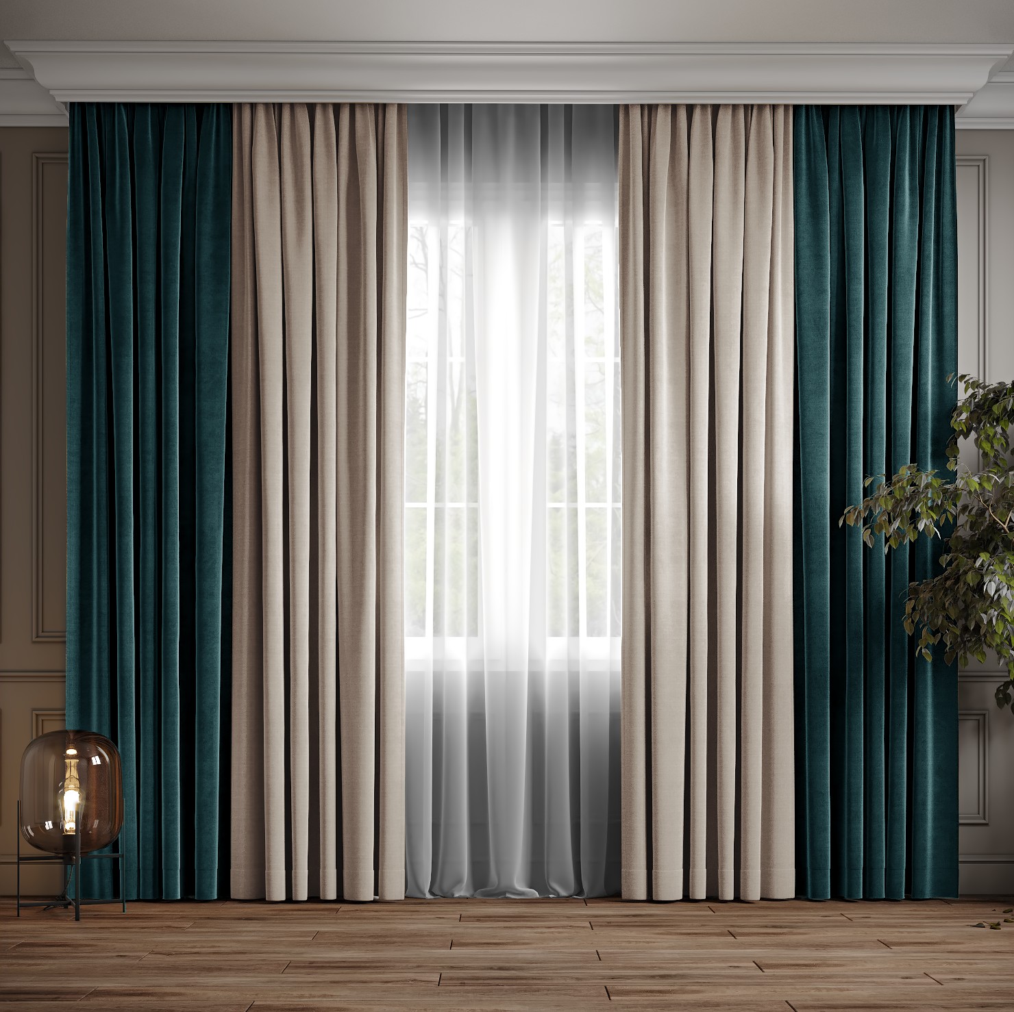 

Комплект двухцветные шторы Ann-Tailor микровелюр Бирюза с капучино 250x270 см 2 шт (100-196)
