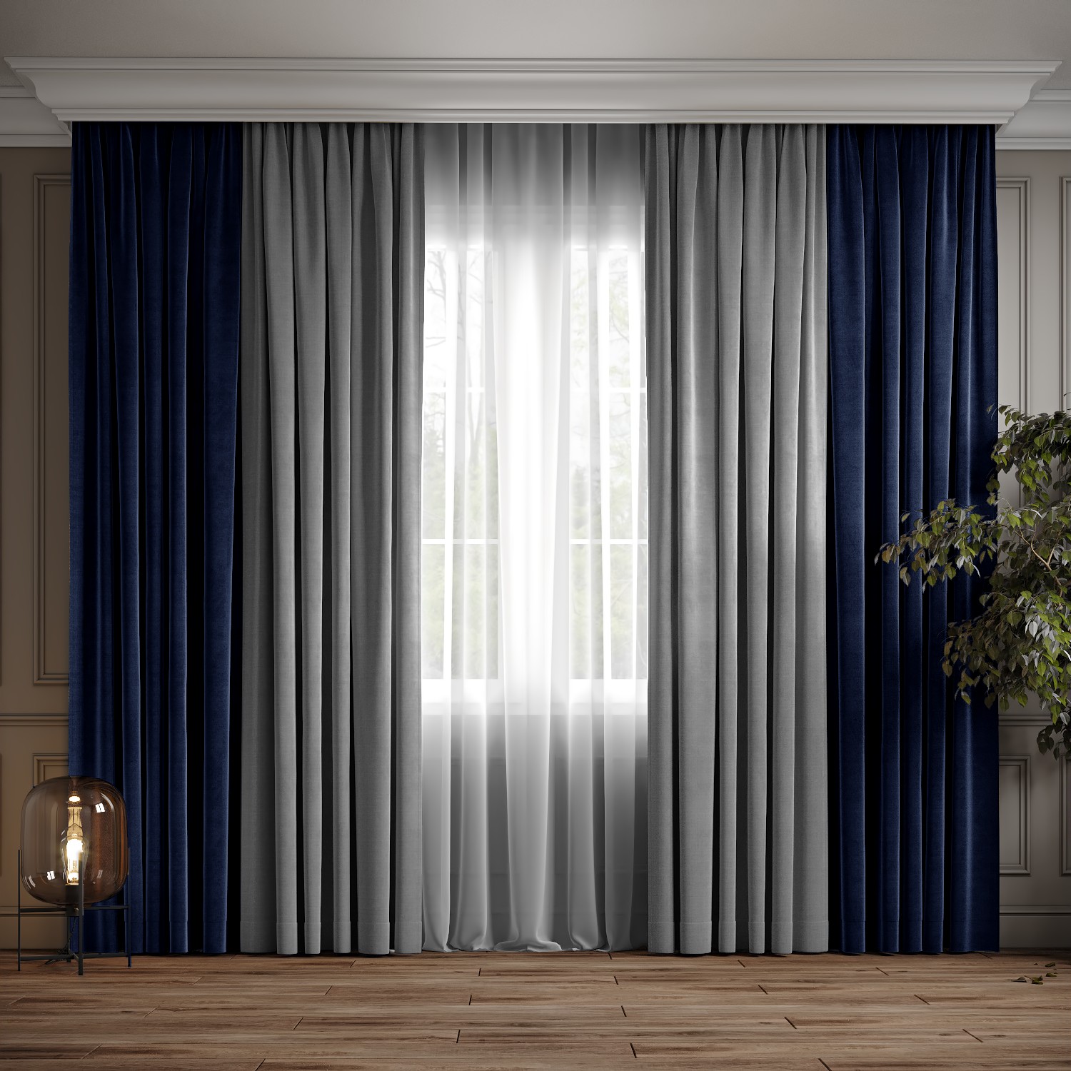 

Комплект двухцветные шторы Ann-Tailor микровелюр Синий с светло-серым 150x270 см 2 шт
