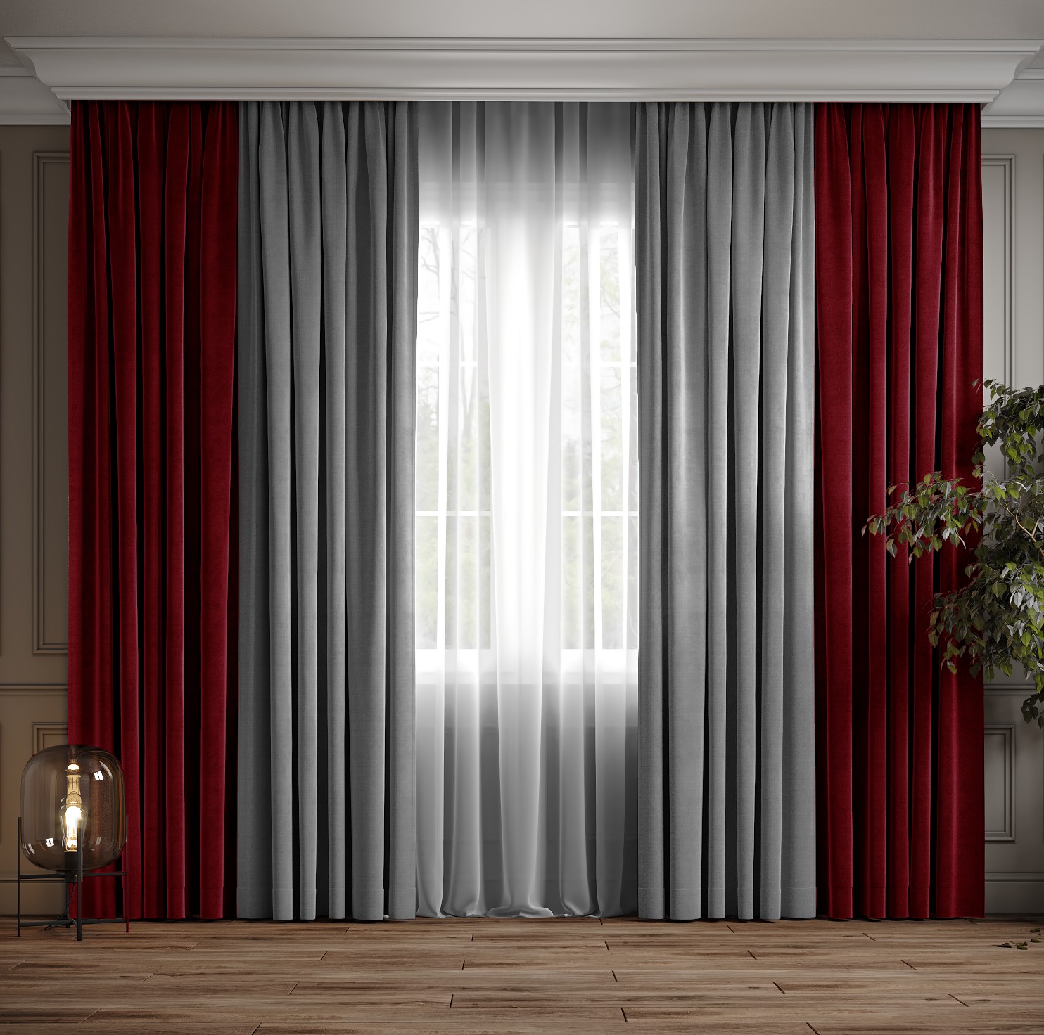 

Комплект двухцветные шторы Ann-Tailor микровелюр Красный с светло серым 150x270 см 2 шт (113-371)