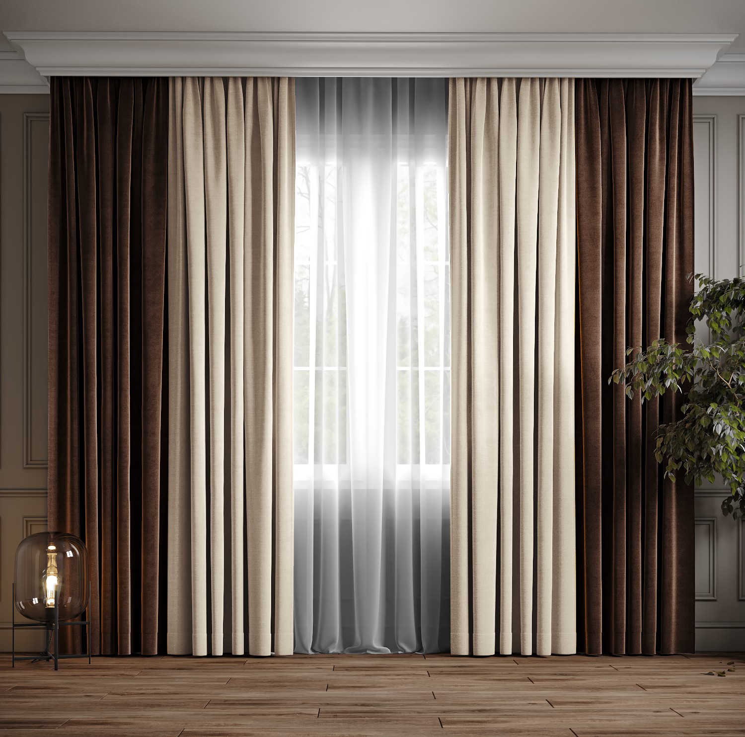 

Комплект двухцветные шторы Ann-Tailor микровелюр Коричневый с молочным 300x270 см 2 шт (217-94)