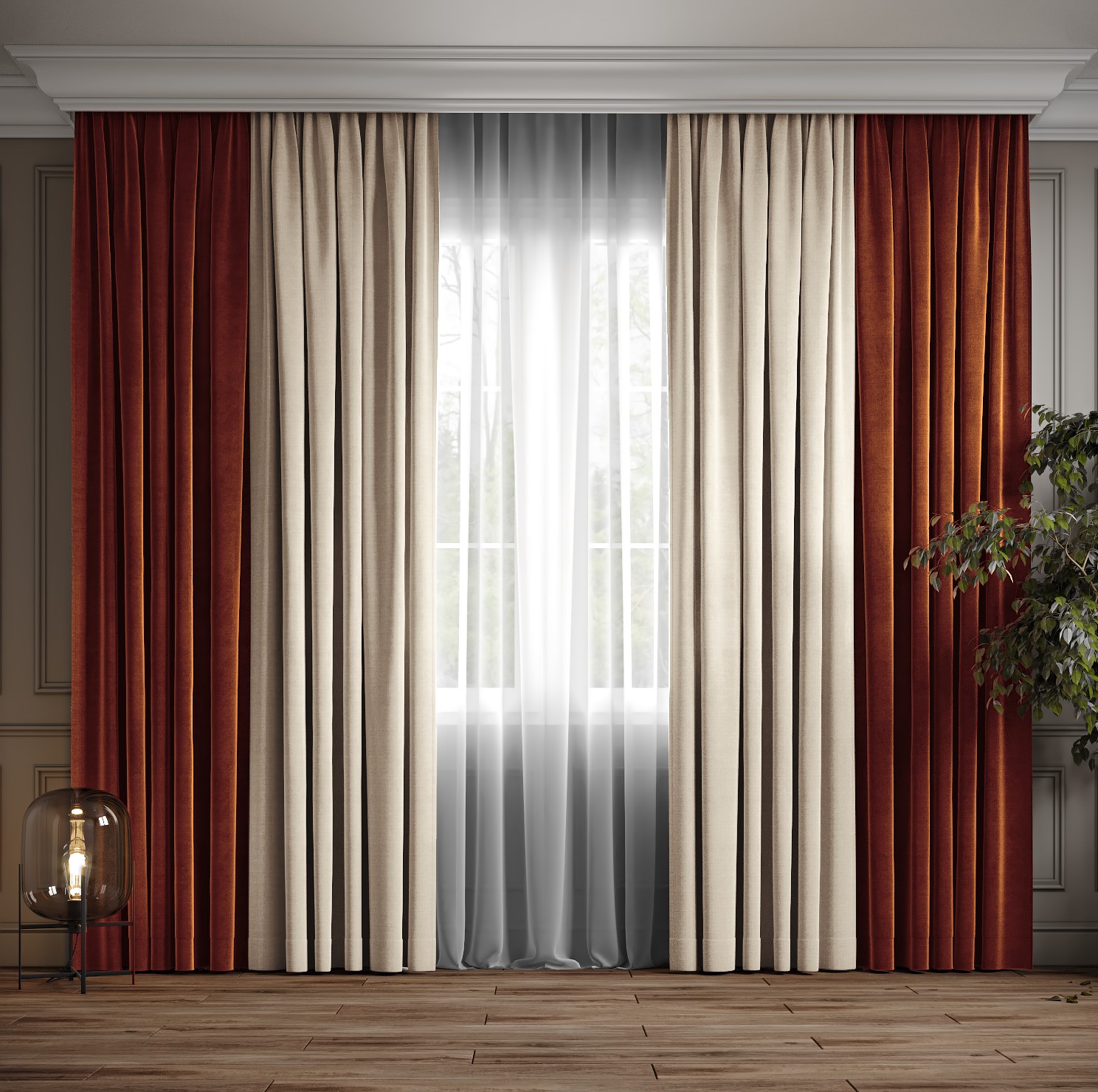 

Комплект двухцветные шторы Ann-Tailor микровелюр Терракота с молочным 250x270 см 2 шт (107-94)