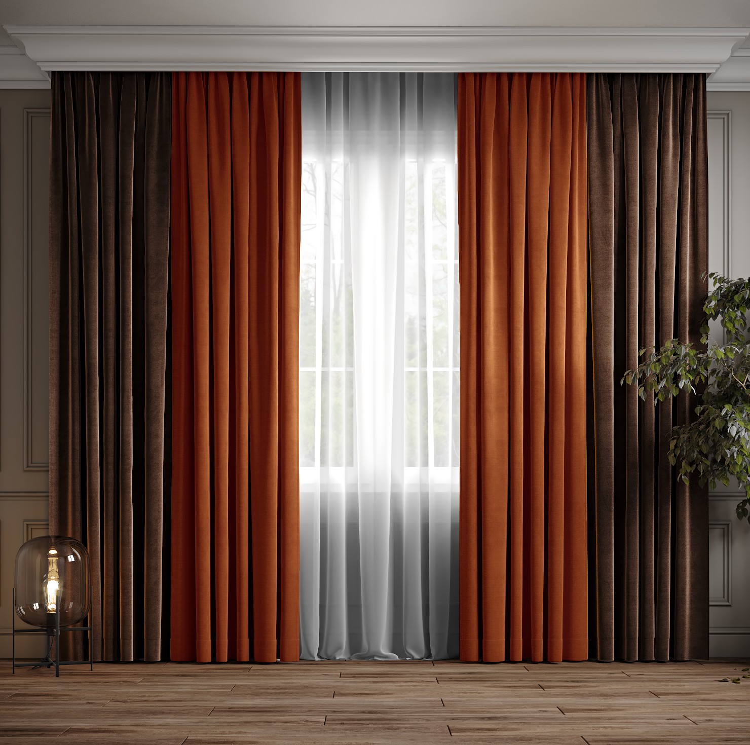 

Комплект двухцветные шторы Ann-Tailor микровелюр Терракота с коричневым 300x270 см 2 шт (107-217)