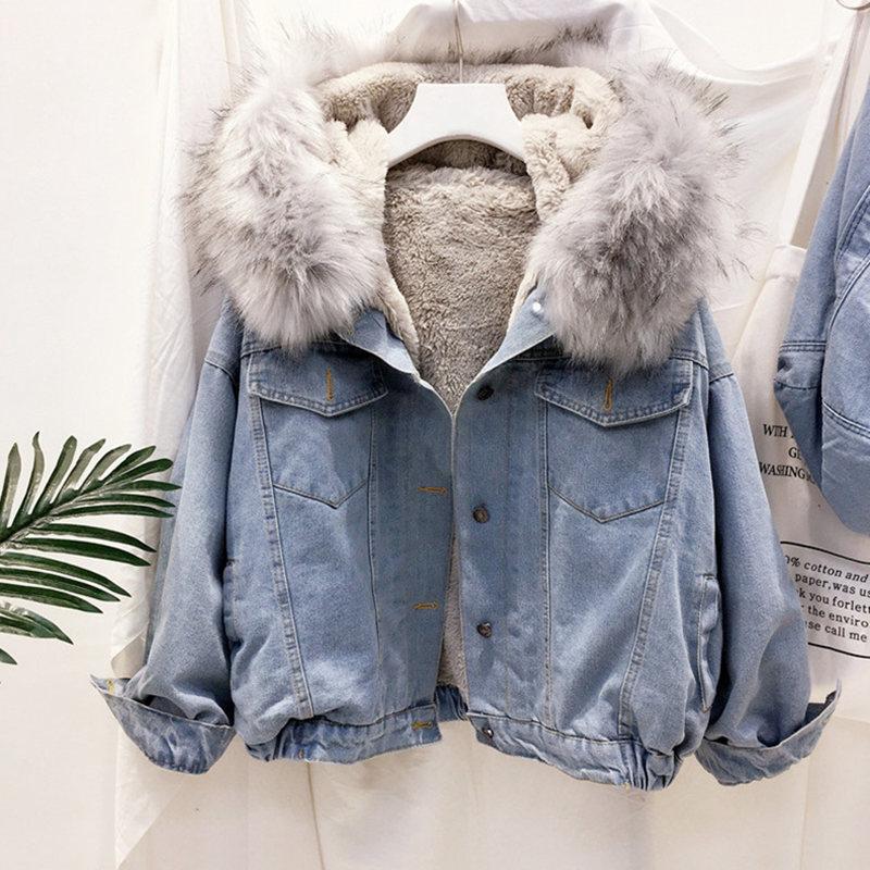 

Куртка джинсовая женская на меху демисезон еврозима LKTM Jeans голубая с серым М