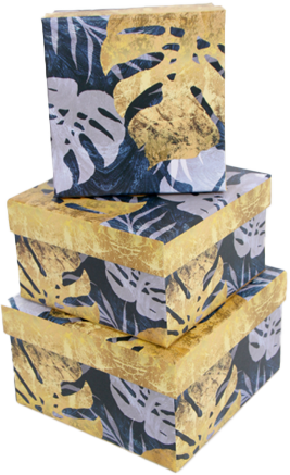 

Набор подарочных коробок Ufo Monstera картонных 3 шт Золотистых (2289-SY437 Набор 3 шт MONSTERA п)