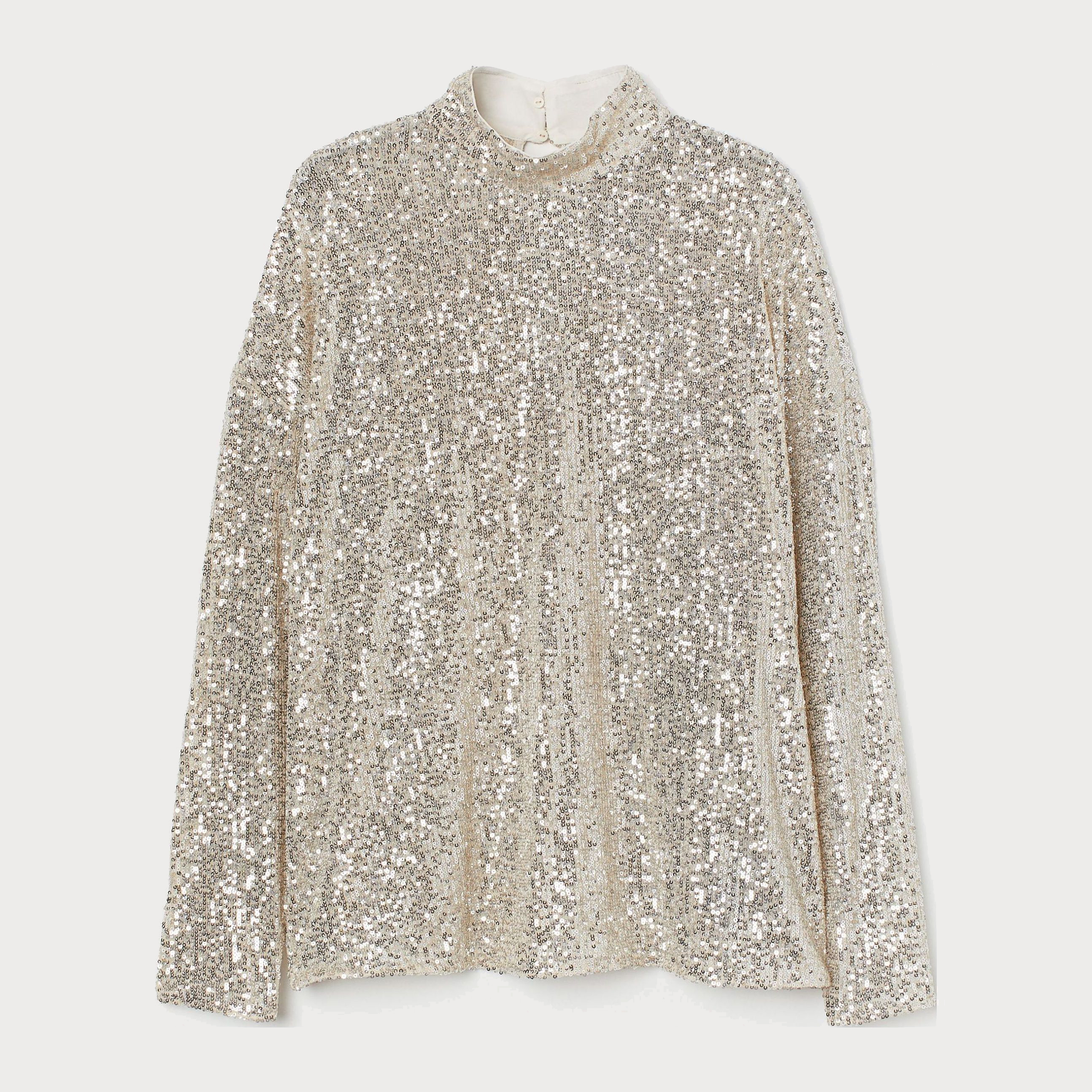 

Блузка H&M 9278932 XL Светло-бежевая с серебристым