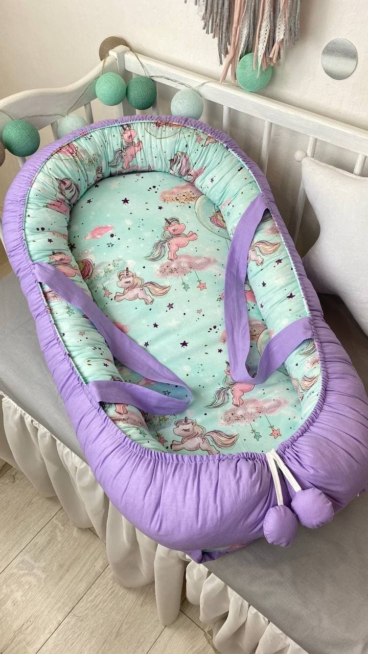 

Кокон/Гніздечко/babynest для новонароджених Єдиноріжки Колір Фіолетовий, М'ятний