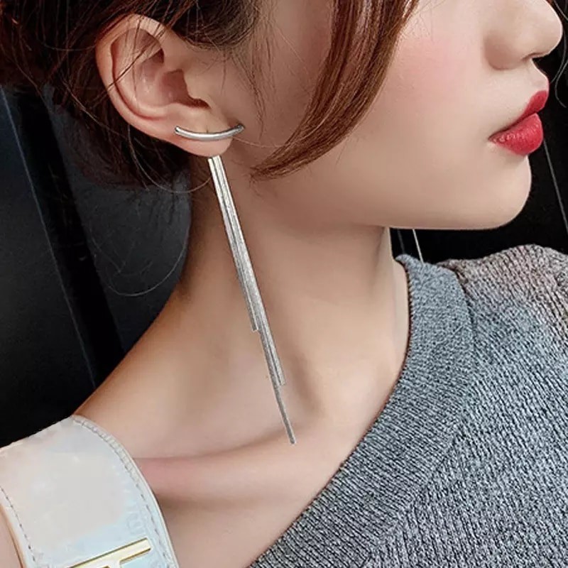 

Серьги длинные металлические серебристые