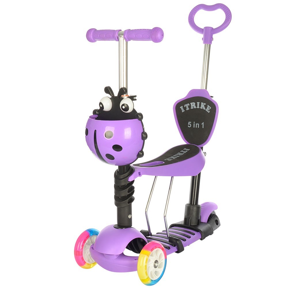 

Детский самокат 5в1 с корзинкой фиолетовый ITrike