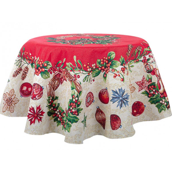

Скатерть новогодняя гобеленовая с люрексом Lefard Рождественские украшения 140 см